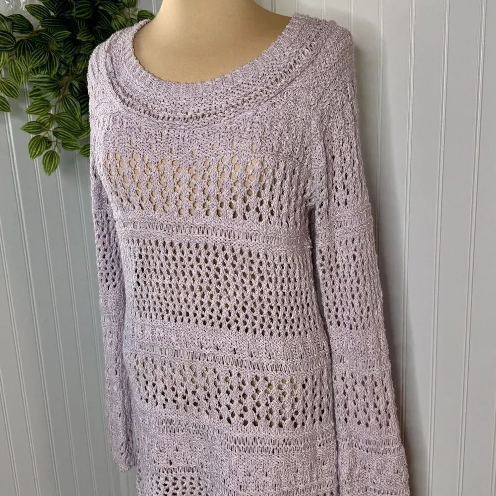 BCBG MaxAzria Sz XL Sweater Dress Crochet Knit Long Sleeve Boho Lavender Lilac - Picture 3 of 13